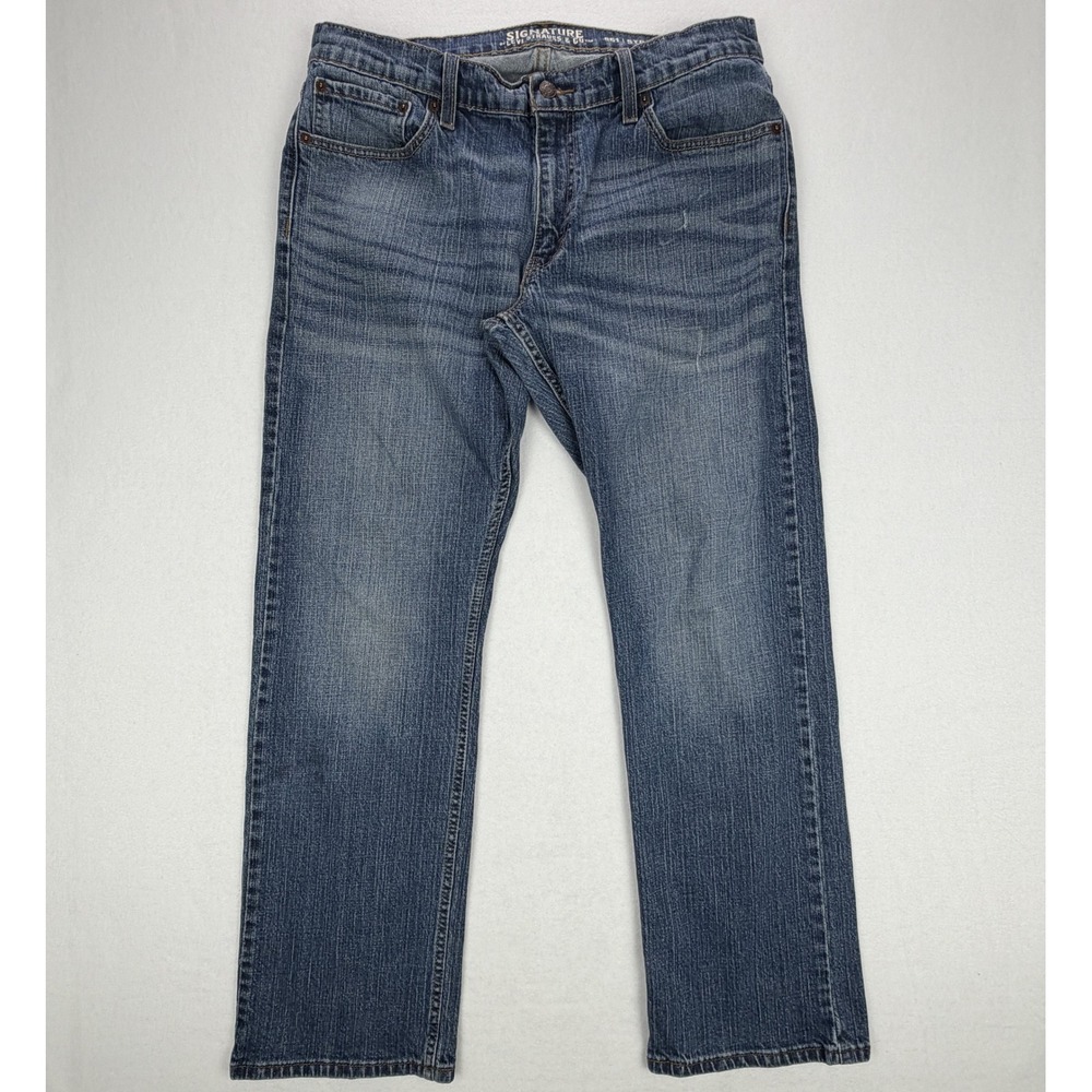 Signature by Levi Strauss & Co S51 Straight Leg Blue Denim Jeans Mens 36x32